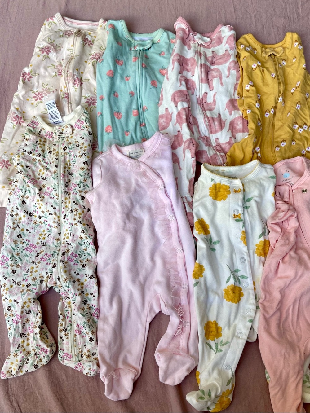 Baby Girls Mixed Floral & Pastel Footed One-Pieces - Newborn 0-3 months